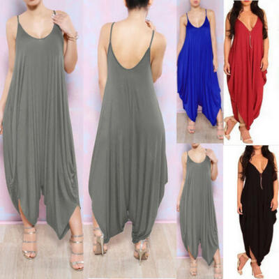 

US Women V Neck Loose Baggy Fit Summer Beach Party Jumpsuit Romper Harem Trouser