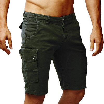 

Gobestart Mens Button New Style Cotton Multi-Pocket Overalls Shorts Fashion Pant