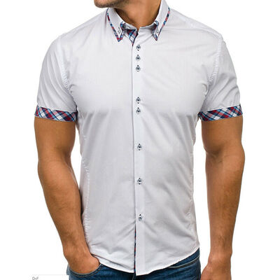 

Mens Slim Fit Summer Short Sleeve Muscle Casual Button-down Formal Shirt Top Tee