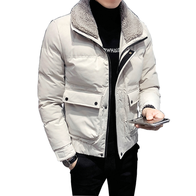 

ZHUO DENG NU Mens Short Cotton Jacket Imitation Lamb Hair Lapel