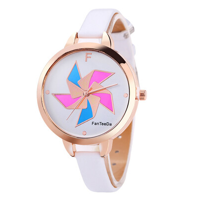 

FanTeeDa Womens Watches Childhood Windmill Pattern Dial Ladies Casual Quartz Wristwatch Leather Strap Clock Gift Reloj Mujer