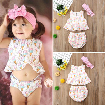 

USA Ice Cream Printed Newborn Baby Girls Tops Shorts Briefs 3pcs Outfits Clothes