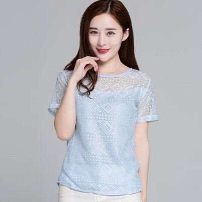 

Womens Fashion Short Sleeve Lace Hollow Out Blouses T Shirts