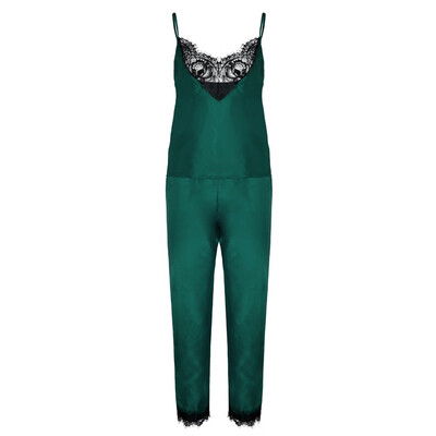 

Toponeto New Women Stain Lace Lingerie Nightdress Pajamas Camisole Trousers Sleepwear Set