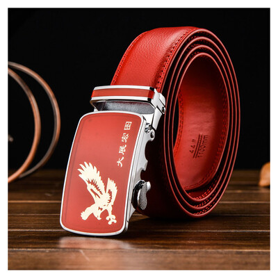 

110-160cm Fashion Designer Genuine Leather Strap Male Automatic Buckle Belts for Men Red Large Size Cowhide Mens Belts Luxury