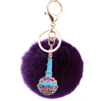 

Plush Rex Rabbit Hair Ball Alloy Keychain Bag Car Mobile Phone Accessories