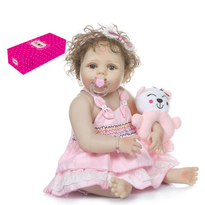 

Decdeal Reborn Baby Doll Silicone Full Body 22 inch Lifelike Baby Dolls Cute Bath Dolls Birthday Shower Gifts with Pink Dress