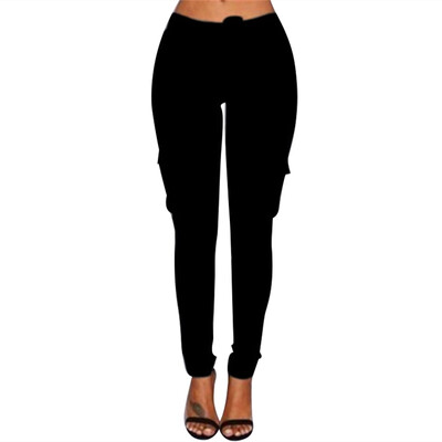 

New Women Pants bandage Comfy Pocket Mid Waist Elastic Drawstring Solid Color Loose Straight Casual Long Tooling Pants
