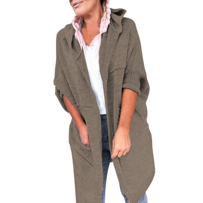 

Toponeto Women Fashion Casual Solid Long Sleeve Knit Sweater Long Cardigans Coat