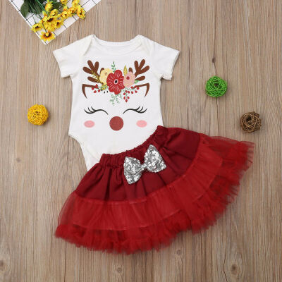 

2pcs Baby Girl Romper TopsTutu Skirts Pageant Dress Party Outfits Clothes