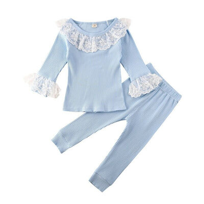 

UK 2Pcs Toddler Baby Girls Clothes Lace Ruffle Tops T-shirt Pants Autumn Outfit