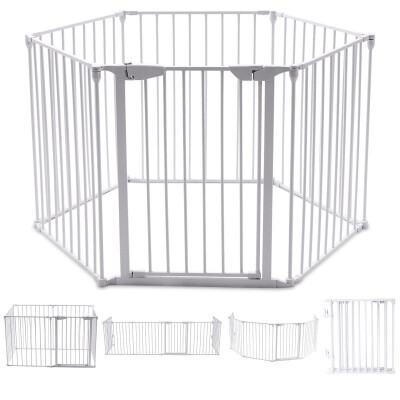 

6 Panel Metal Gate Baby Pet Fence Safe Playpen Barrier-White