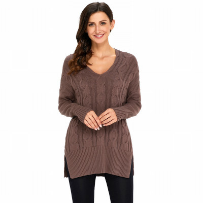 

V-neck long-sleeved pullover sweater casual comfort loose knit sweater womens