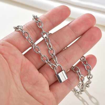 

Stainless Steel Silver Gold Color PadLock Pendant Necklace Leather Rope Chain Necklace Friendship Gifts Men Women Jewelry