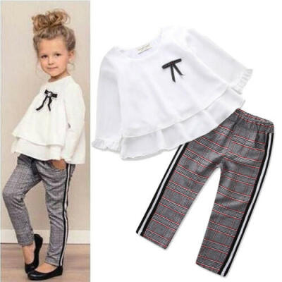 

Toddler Baby Girls Kids Chiffon Tops T-shirtLong Trousers Pants Clothes Outfits