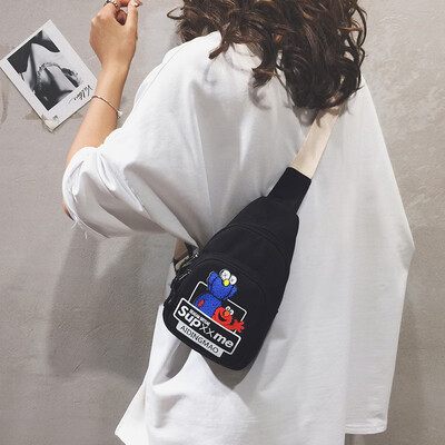 

Sesame Street small bag female 2019 new ins Japanese Harajuku student chest bag cartoon printed canvas Messenger bag