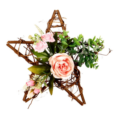 

Star-Shaped Wooden Frame Artificial Flowers Garland Pendant Faux Floral Hanging Wreath Wall Window Wedding Parties Home Decor