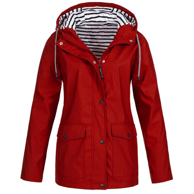 

Roseonmyhand Women Solid Rain Jacket Outdoor Plus Waterproof Hooded Raincoat Windproof