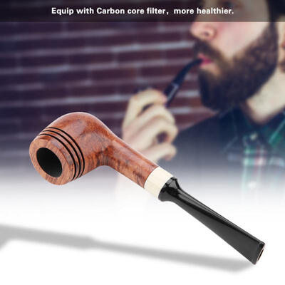 

Greensen Handmade 3-Ring Wood Bruyere Straight Stem Tobacco Pipe Portable Smoking Cigarette with Filter