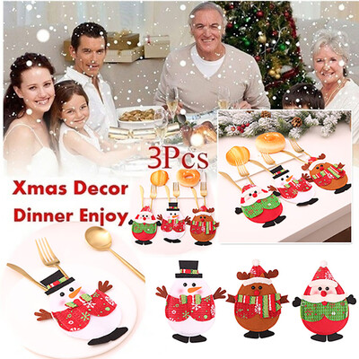 

Siaonvr 3PC Xmas Decor Tableware Set Bag Holder Christmas Dinner Table Supplies