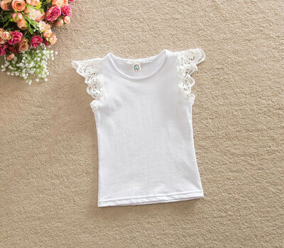 

Lovely Toddler T-shirt O-Neck Tops Kids Baby Girl Lace Short Sleeve Blouse