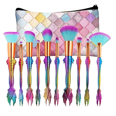 

〖Follure〗New Arrival 10Pc Mermaid Foundation Eyeshadow Contour Eye Lip Makeup Brushes Set