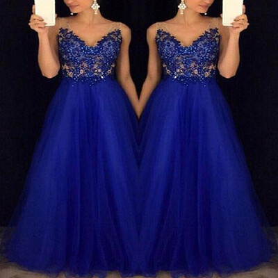 

V-neck Pure Color Backless Sequins Mesh Embroidery Full-length Evening Dress