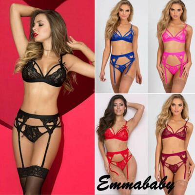 

Women Fashion Lace Crotchless Bodystocking Sexy Erotic Lingerie 3 PCS Underwear