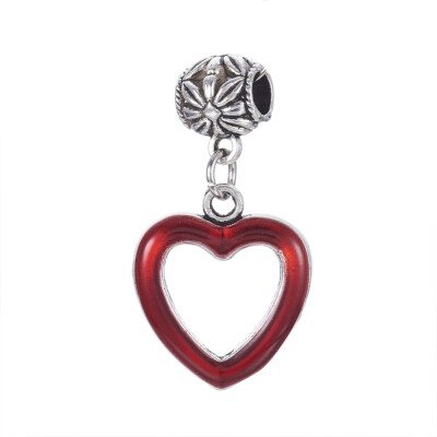 

Tibetan Style Alloy Enamel European Dangle Beads Heart Large Hole Pendants Antique Silver DarkRed 38mm Hole 5mm