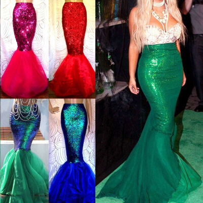 

Womens Adult Mermaid Tail Full Skirt Party Maxi Fancy Dress Cosplay Costume