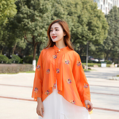 

Sun shirt women 2019 summer new beach sun cape Joker cycling printed cape coat wholesale