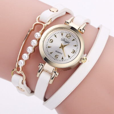 

Foreign trade hot PU leather around three circles of pearl series simple watch duoya ladies alloy bracelet watch direct sales