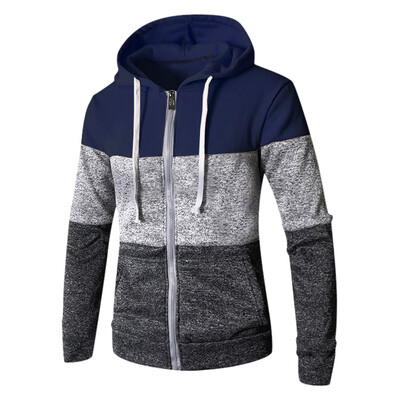 

Toponeto Mens Patchwork Winter Casual Long Sleeve Slim Pocket Fit Hoodies Blouse Top