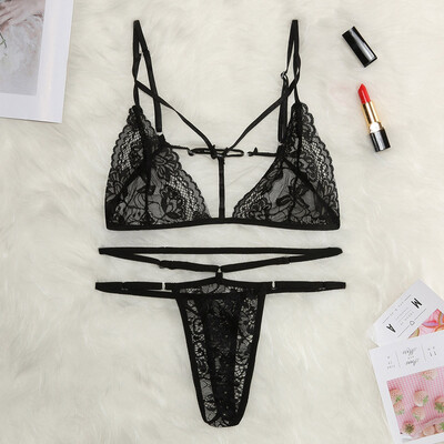 

Gobestart New Womens Lace Hollow Openwork Sexy Perspective Two-piece Set