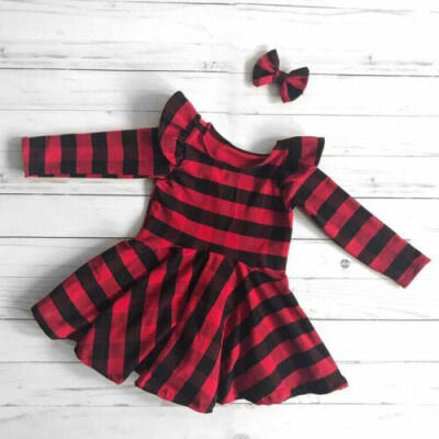 

US Kids Toddler Baby Girl Long Sleeve Plaids Dress Princess Party Dresses Outfit