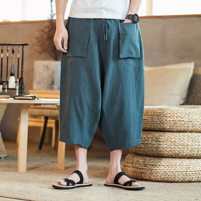 

Tailored Mens Fashion Trousers Linen Style Loose Casual Breathable Outdoor Summer Solid Sportswear