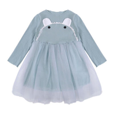 

Autumn Girls Kids Cute Princess Dresses Long Sleeve Stitching Gauze Clothes
