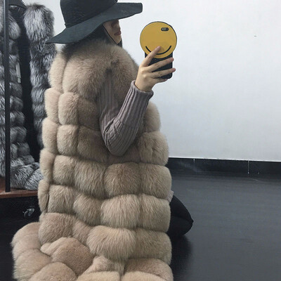 

Real fur long coat winter womens coat warm natural fox fur jacket furry striped fashion design hot sale discount price