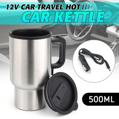 

12V 500ml Smart Car Heated Kettle Stainless Steel Travel Heating Cup Electric