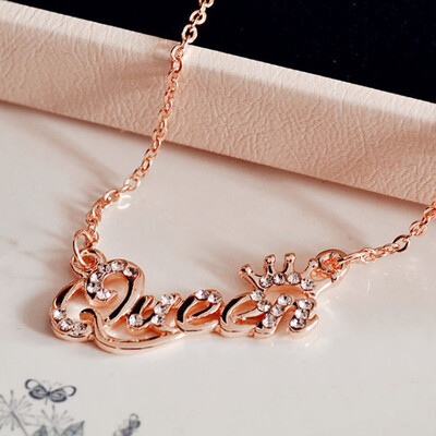 

Sale Crystal Queen Letter Pendant Necklace Adjustable 2018 New Girls Rose Golden Letter Necklace Jewelry Drop Shipping