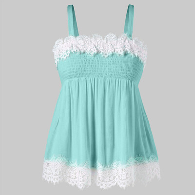 

Roseonmyhand Fashion Women Casual Camis Sleeveless Crop Eyelash Lace Smocked Tank Tops