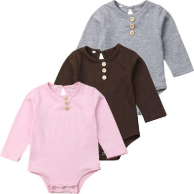 

Newborn Baby Girl Boy Long Sleeve Romper Bodysuit Jumpsuit Outfit Solid Clothes