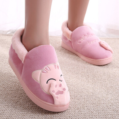 

Rose Women Winter Home Slippers Cartoon Cat Non-slip Warm Indoors Bedroom Floor Shoes