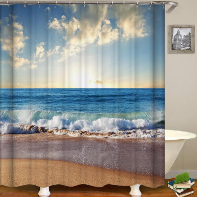 

Shower Curtain Seaside Scenery Printed Blackout Curtains Waterproof Mildew-proof Bathroom Curtain 71"x71"