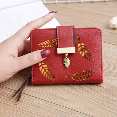 

Tailored Women s Fashion Trend Solid Color Small Fringed Hollow Leaf Leather Card Wallet