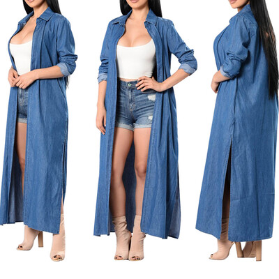 

Toponeto Womens Long Sleeve Long Pattern Sexy Fashion Denim Trench Cardigan Cape Coat