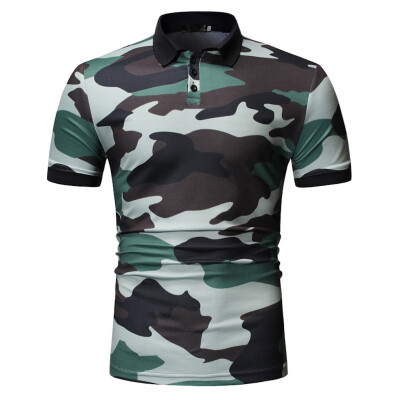 

Tailored Men Camouflage Splicing Pattern Casual Fashion Lapel Short Sleeve Shirt