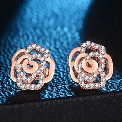 

New Fashion Flower Rhinestone Earrings Jewelry For Female Delicate Wedding Stud Earings