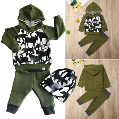 

US Newborn Baby Boys Girls Hooded Shirt TopsPants Outfits Toddler Clothes Set