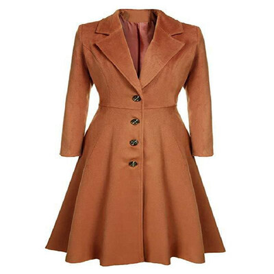 

Solid Notched Lapel Buttons Long Sleeves Coat
